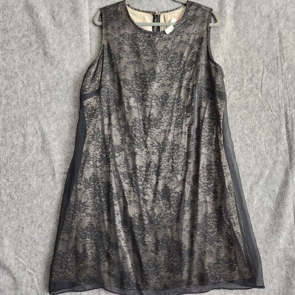 Vintage Boulevard De Paris Mesh A Line Dress Women's 16 Black Floral USA Y2K NEW